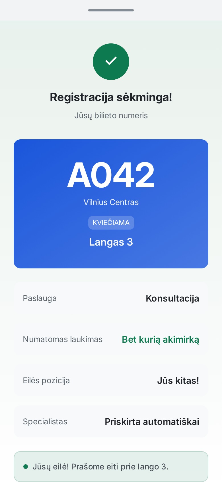 Kliento bilieto peržiūra lietuvių kalba